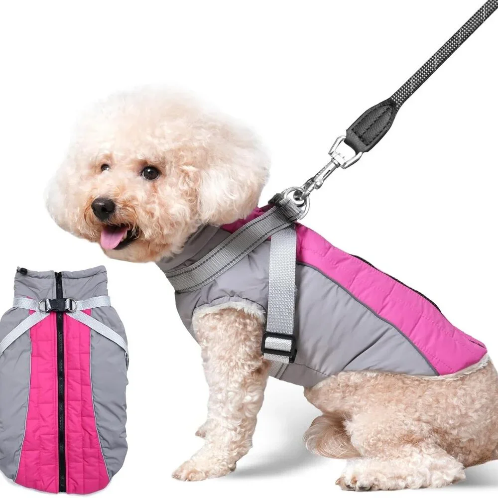 Fleece Dog Coat with Harness Jacket Warm Winter Vest for Small Dogs M XL